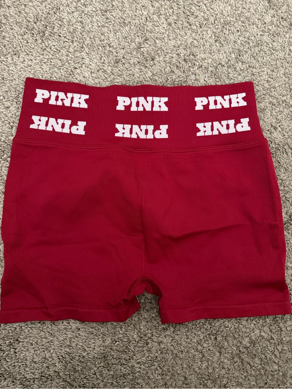 PINK Victoria's Secret Ribbed High-Waist Red Bike Shorts with Logo Waistband